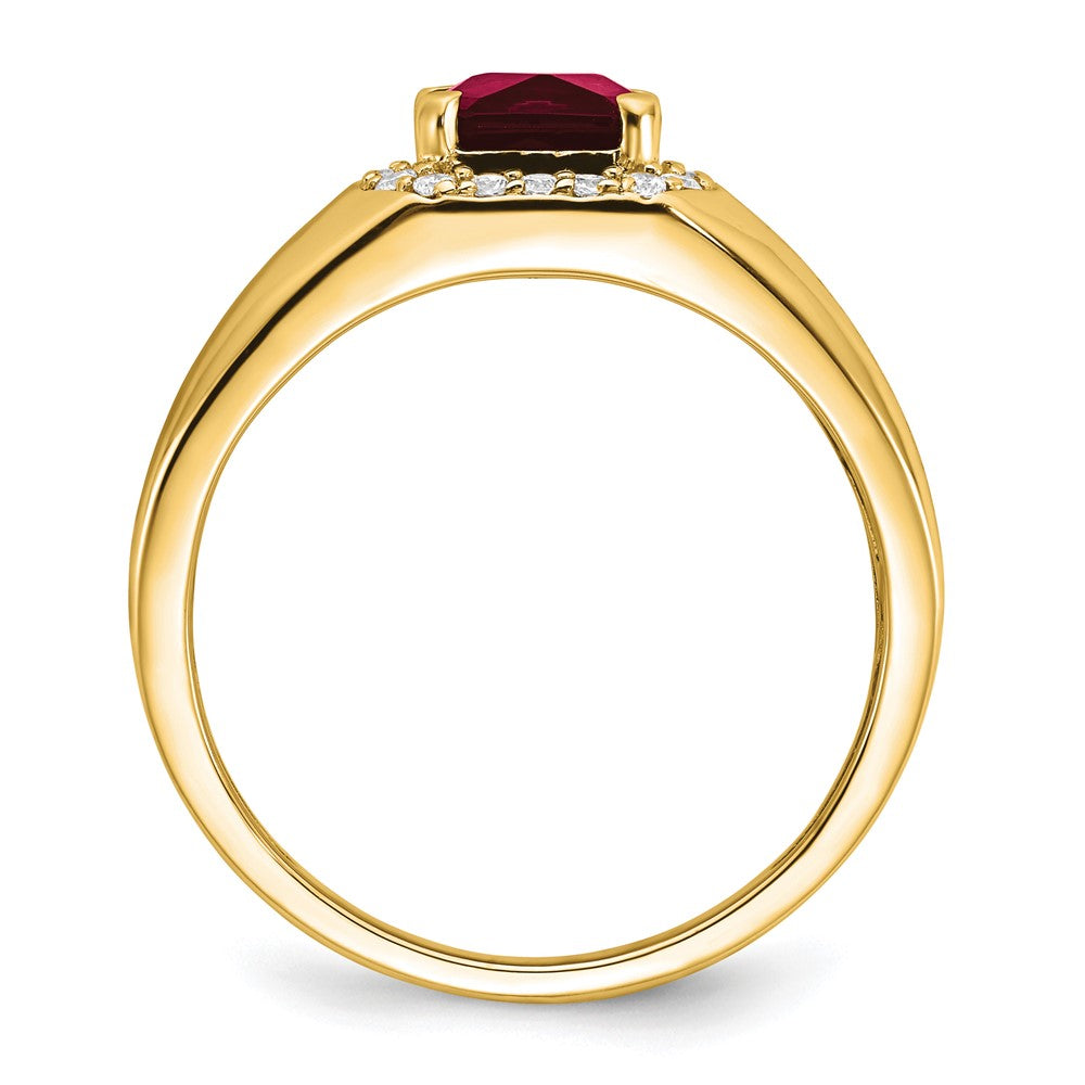 14k Cushion Created Ruby and Diamond Mens Ring