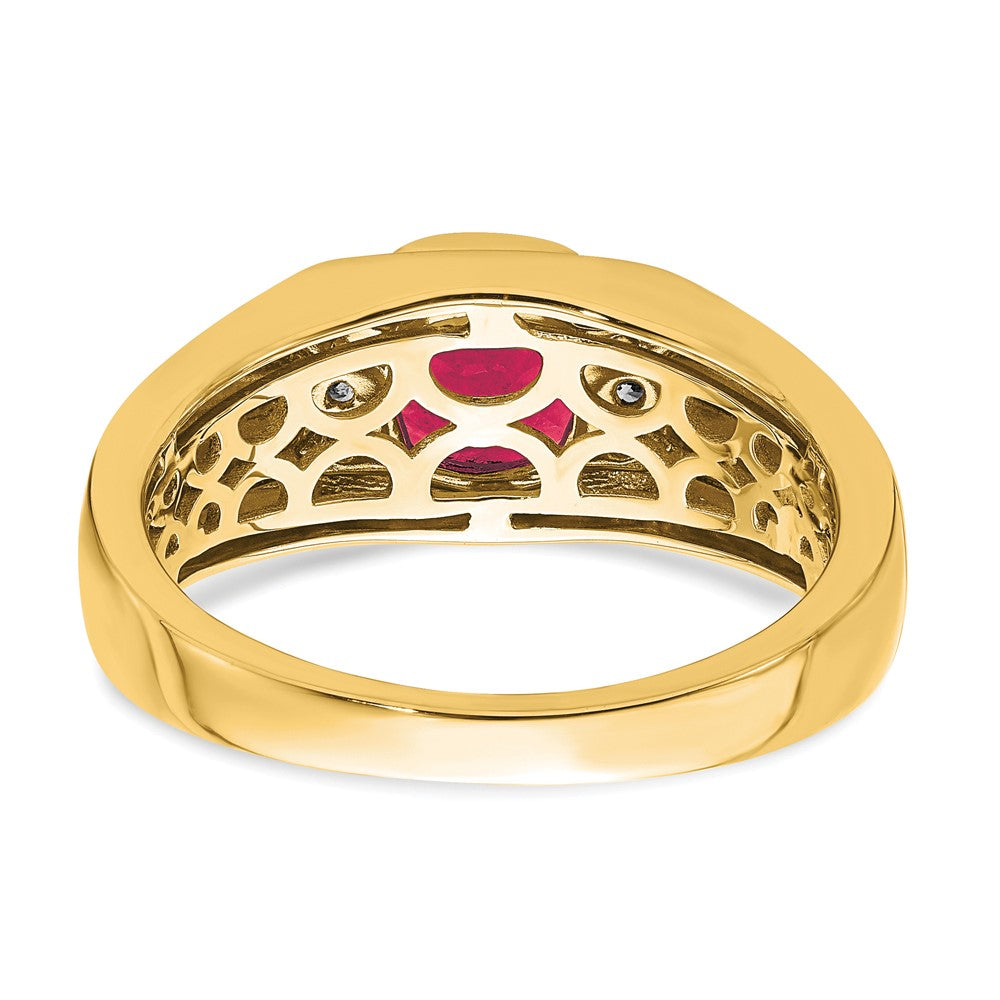 14k Cushion Created Ruby and Diamond Mens Ring