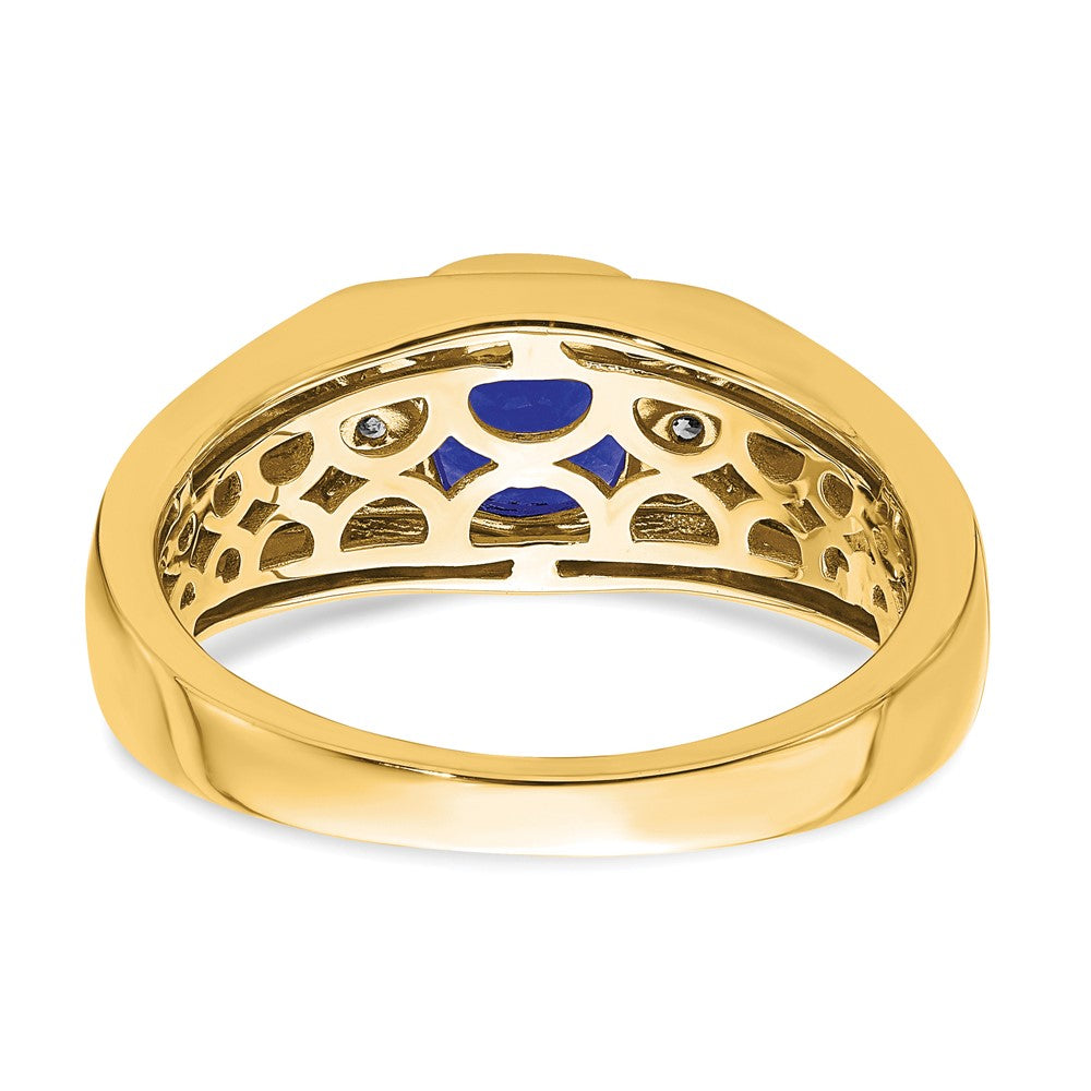 14k Cushion Created Sapphire and Diamond Mens Ring