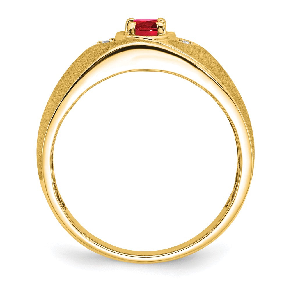 14k Oval Ruby and Diamond Mens Ring