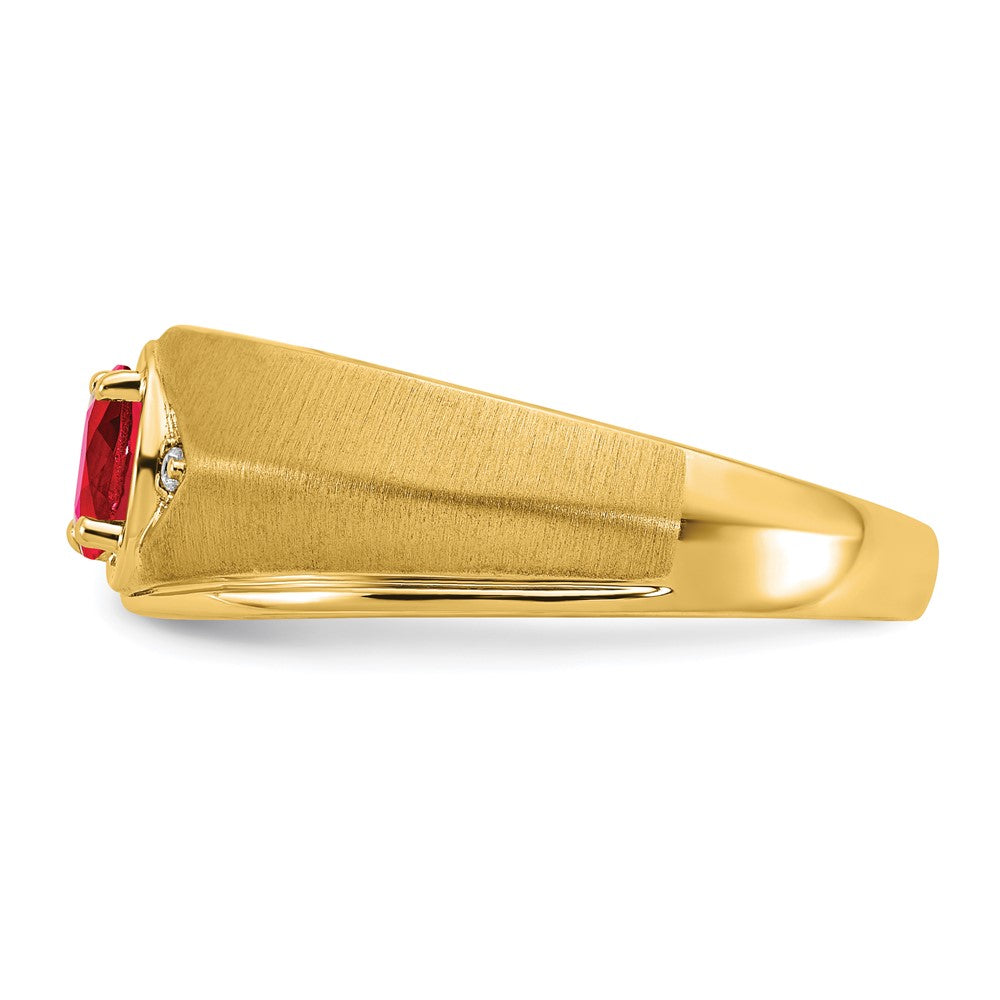 14k Oval Ruby and Diamond Mens Ring