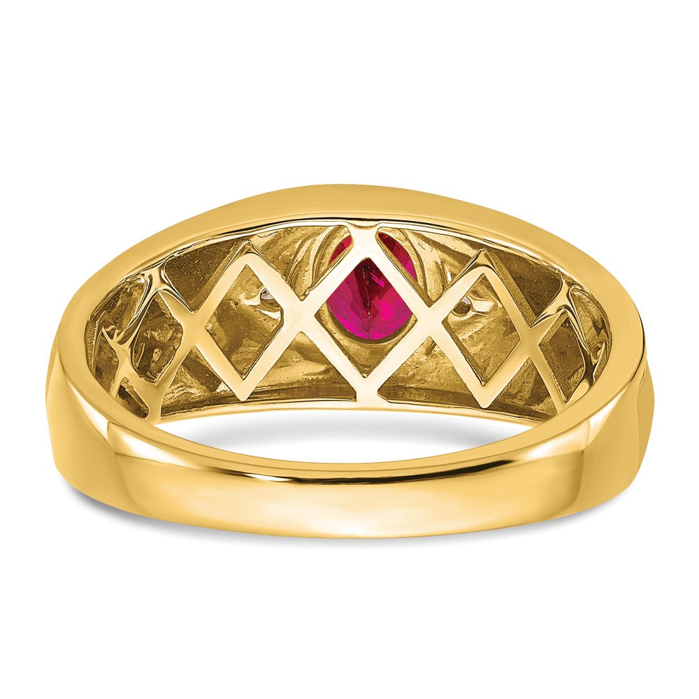 14k Oval Ruby and Diamond Mens Ring