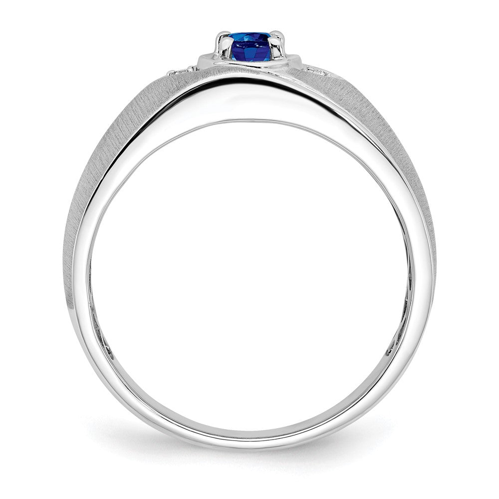 14k White Gold Oval Sapphire and Diamond Mens Ring