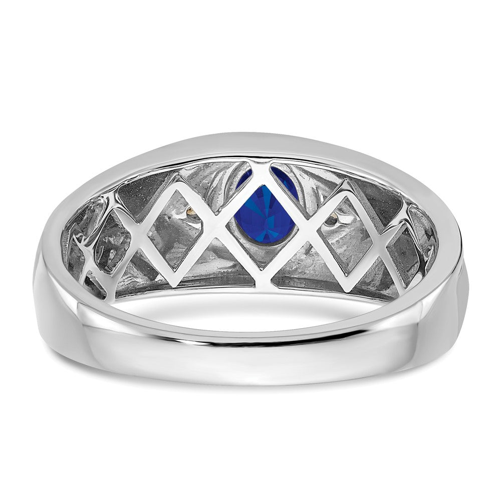14k White Gold Oval Sapphire and Diamond Mens Ring