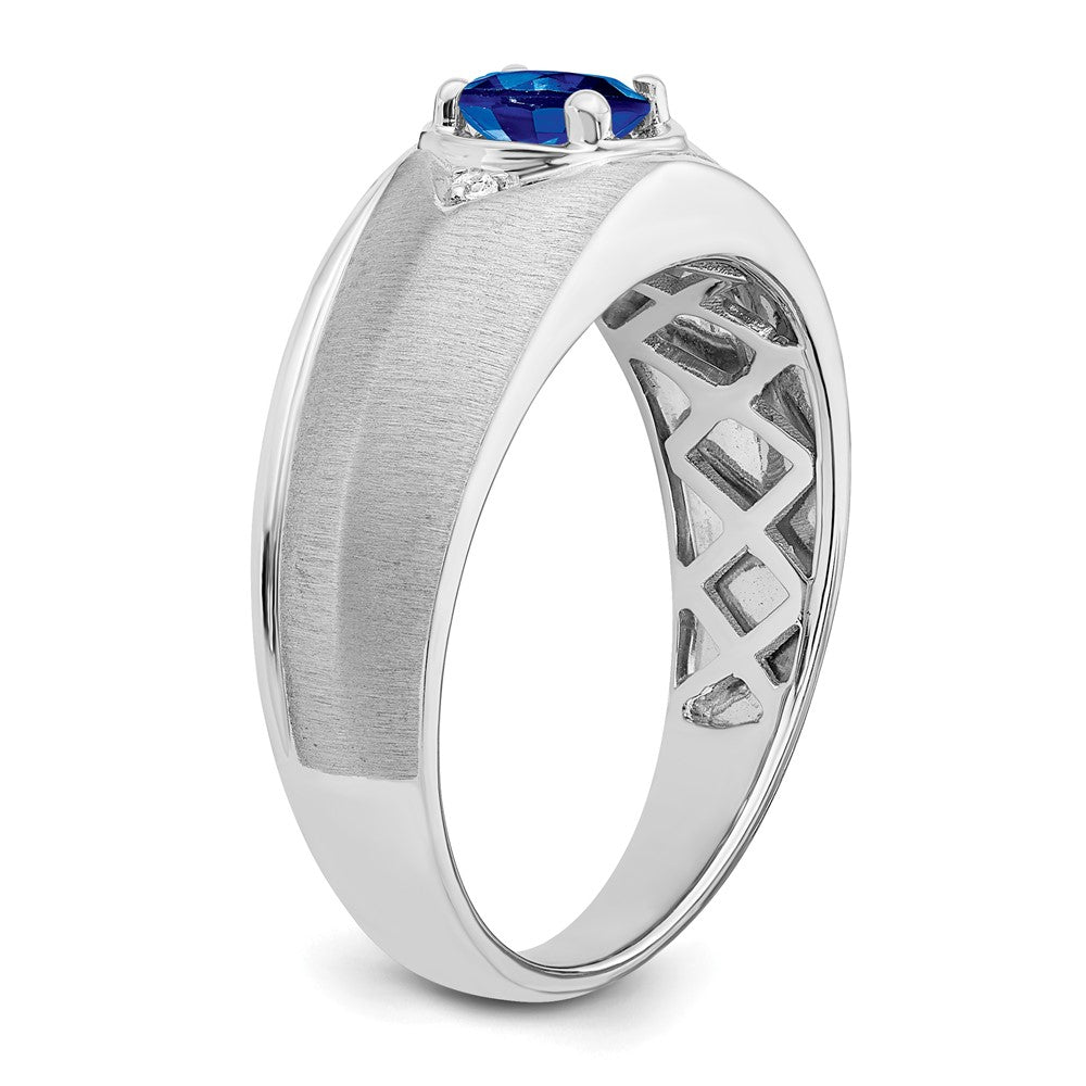 14k White Gold Oval Sapphire and Diamond Mens Ring