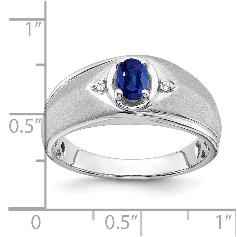 14k White Gold Oval Sapphire and Diamond Mens Ring