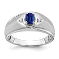 14k White Gold Oval Sapphire and Diamond Mens Ring