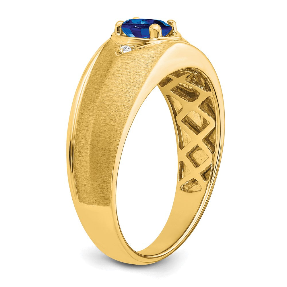 14k Oval Sapphire and Diamond Mens Ring