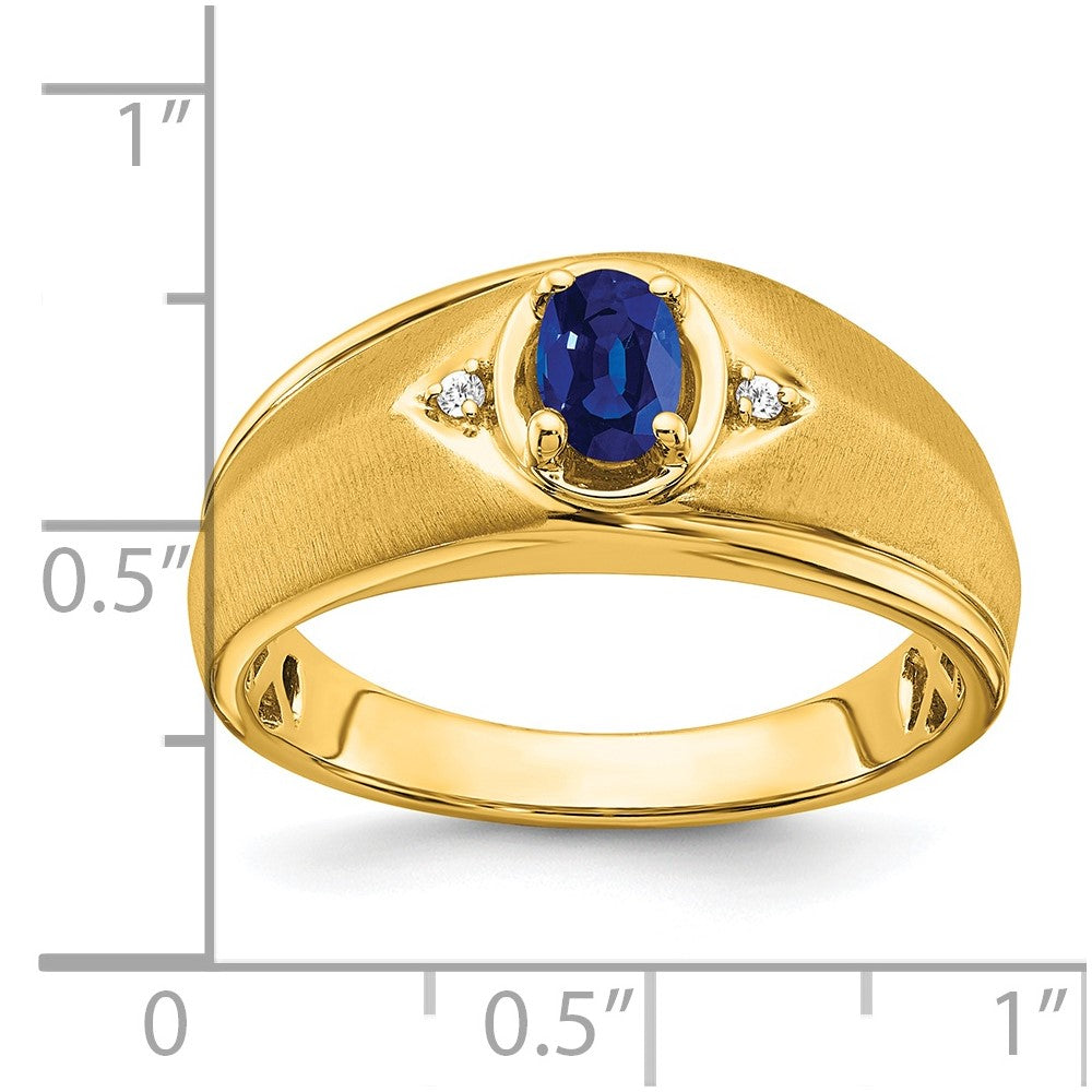 14k Oval Sapphire and Diamond Mens Ring