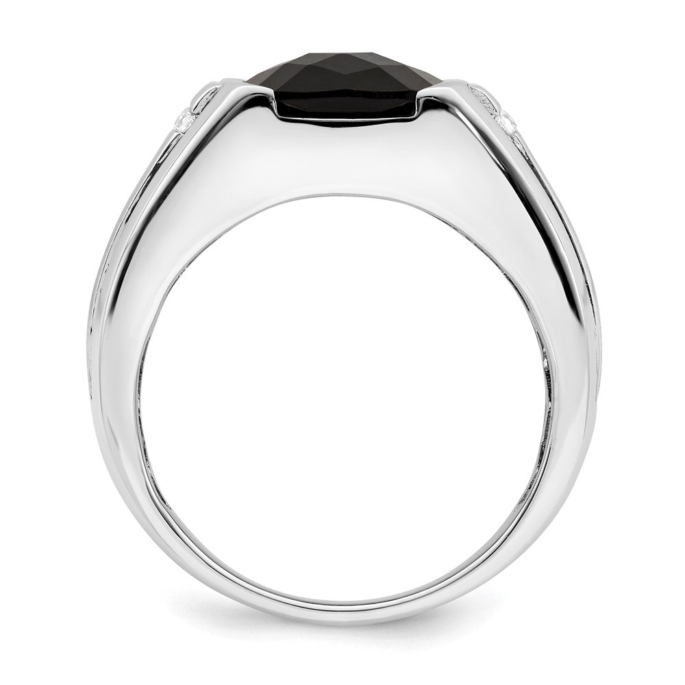14k White Gold Onyx and Diamond Mens Ring