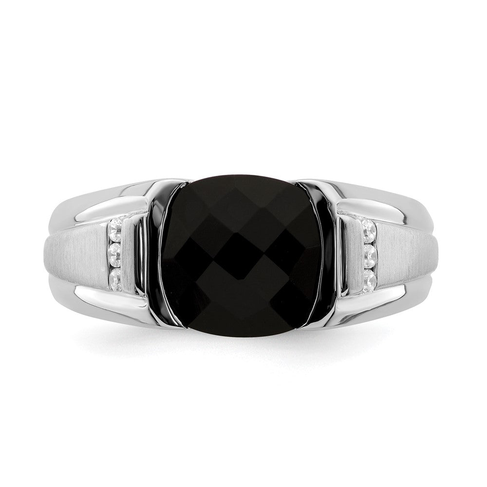 14k White Gold Onyx and Diamond Mens Ring