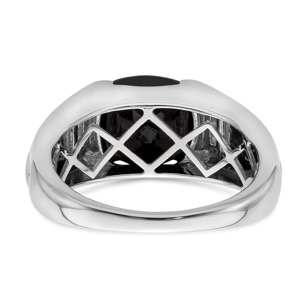 14k White Gold Onyx and Diamond Mens Ring