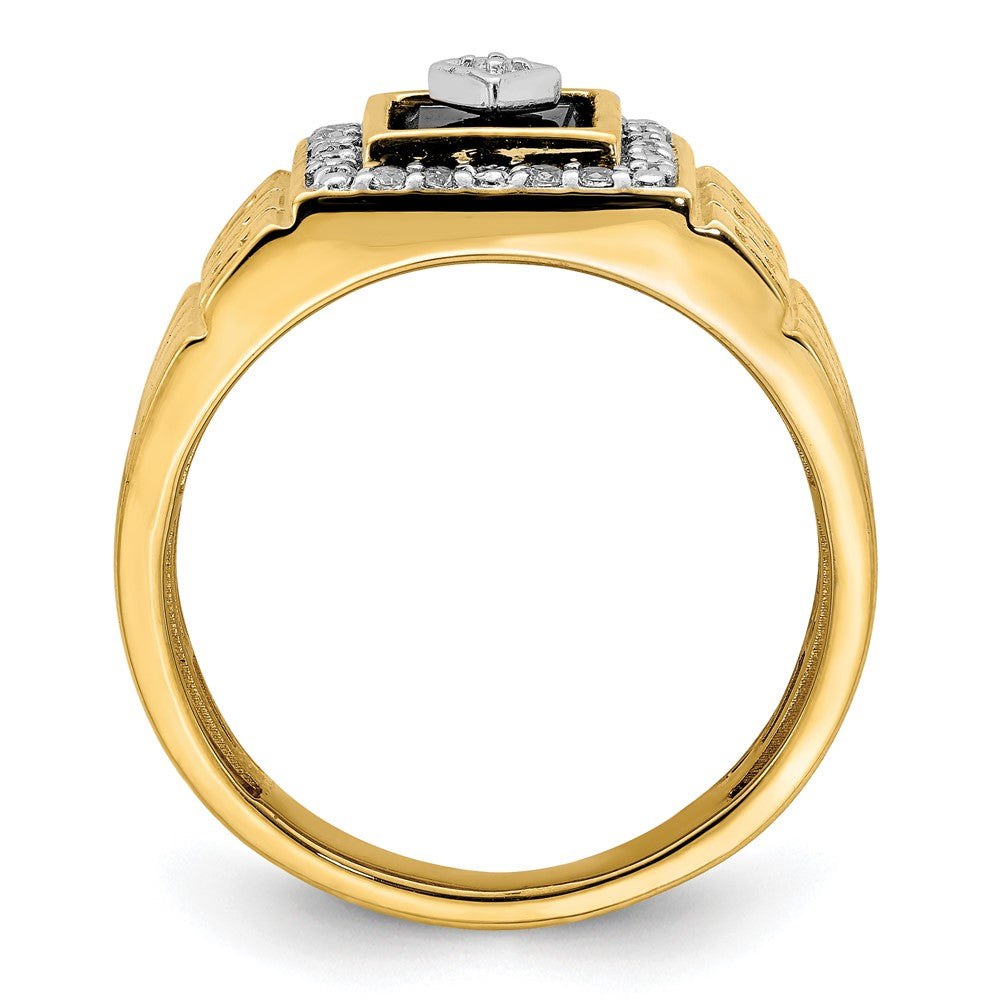 14k Onyx and Diamond Greek Key Design Mens Ring