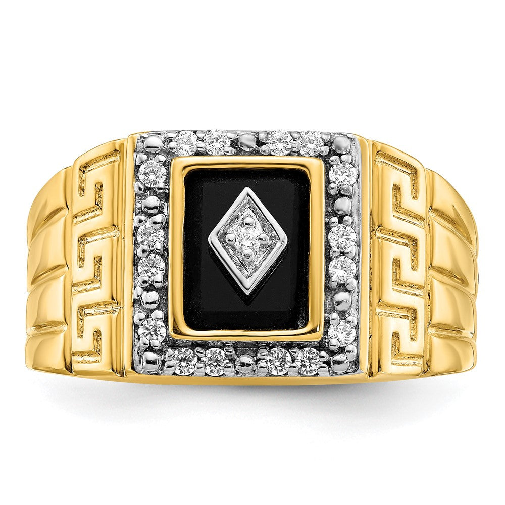 14k Onyx and Diamond Greek Key Design Mens Ring