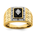 14k Onyx and Diamond Greek Key Design Mens Ring