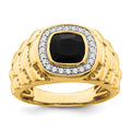 14k Onyx and Diamond Textured Mens Ring