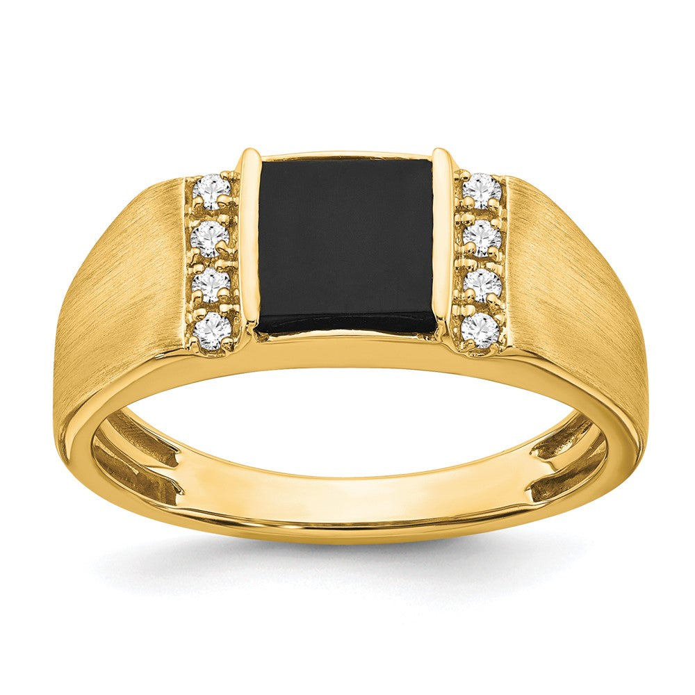 14k Square Onyx and Diamond Mens Ring