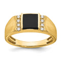 14k Square Onyx and Diamond Mens Ring