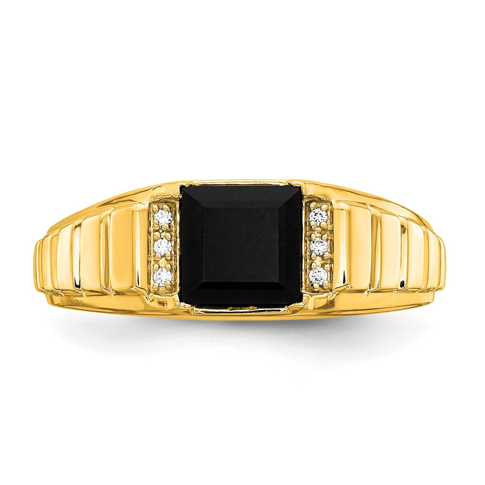 14k Square Onyx and Diamond Mens Ring
