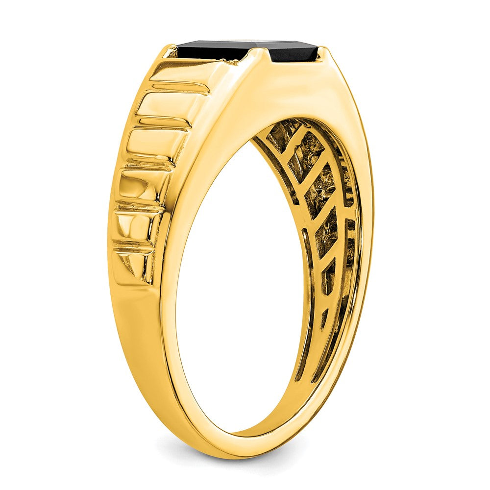 14k Square Onyx and Diamond Mens Ring