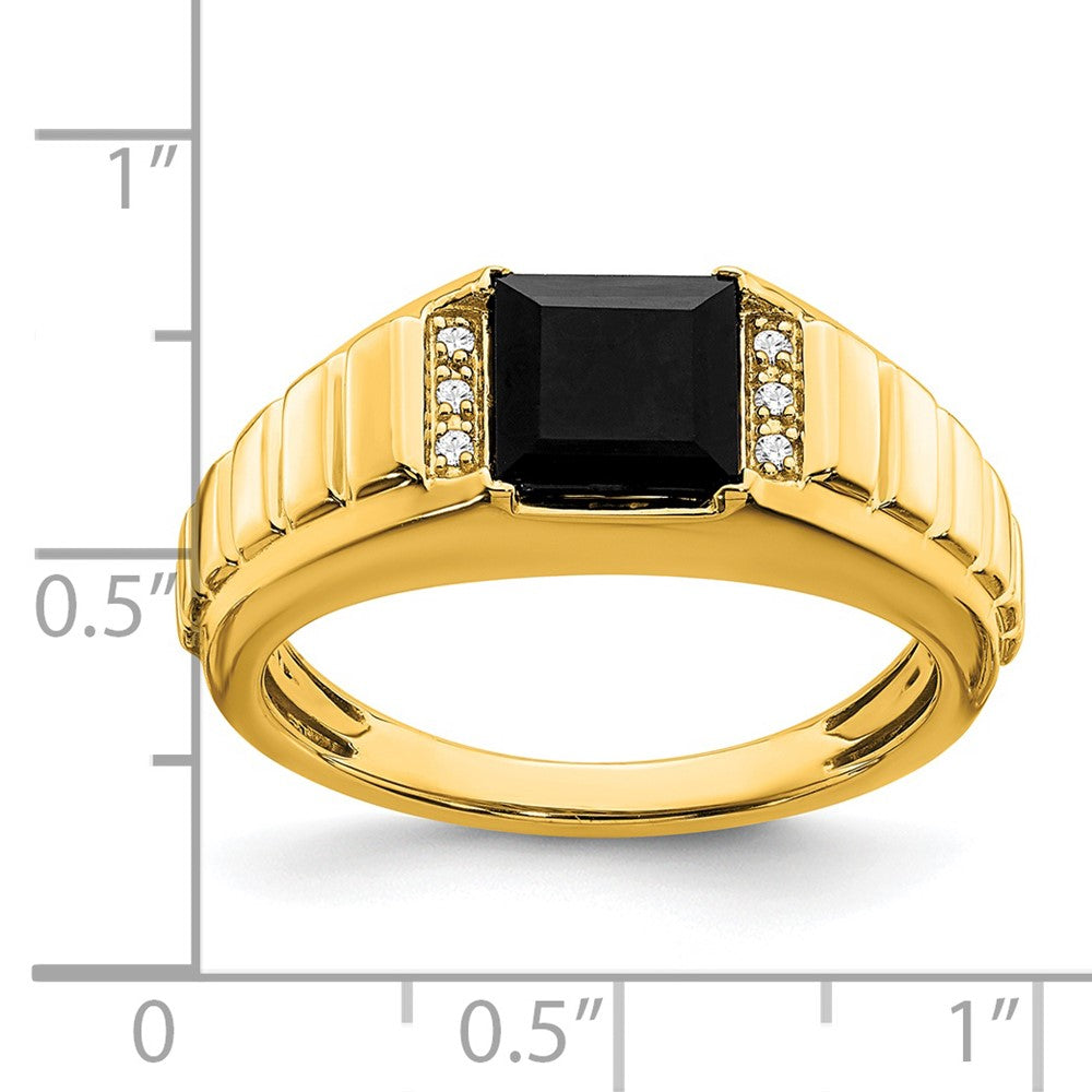 14k Square Onyx and Diamond Mens Ring
