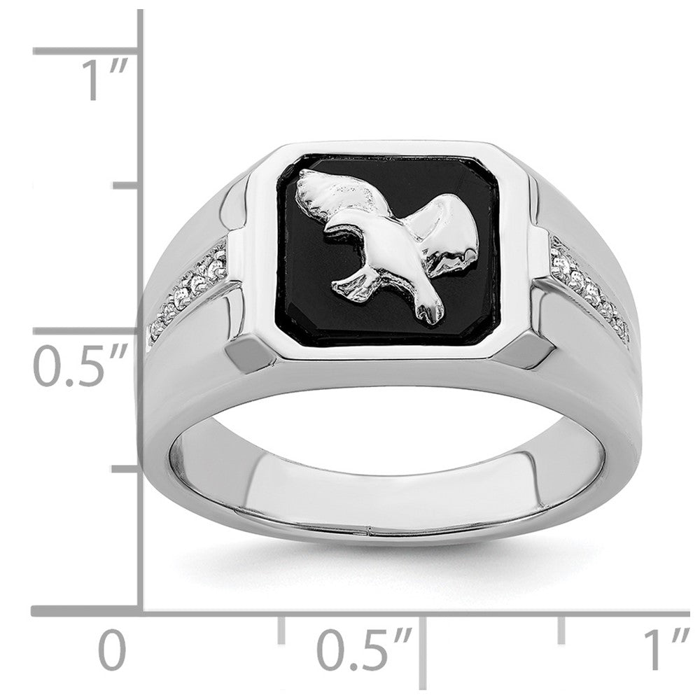 14k White Gold Onyx and Diamond Eagle Mens Ring