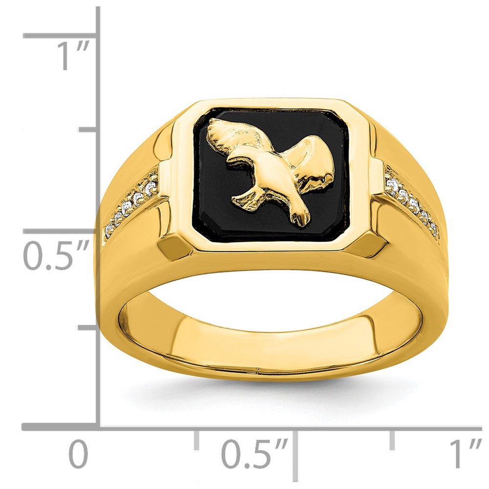 14k Onyx and Diamond Eagle Mens Ring