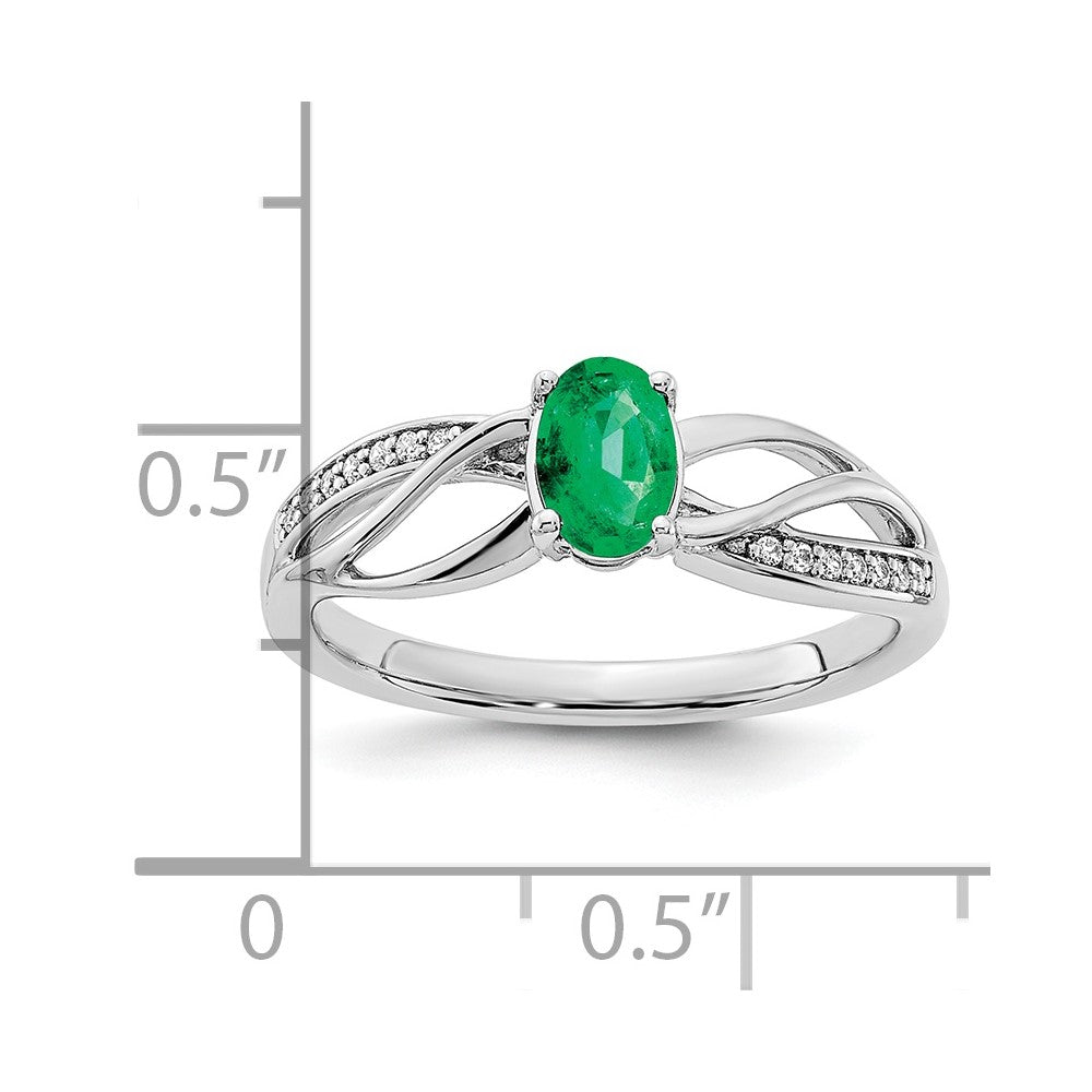 14k White Gold Polished Emerald and Diamond Ring