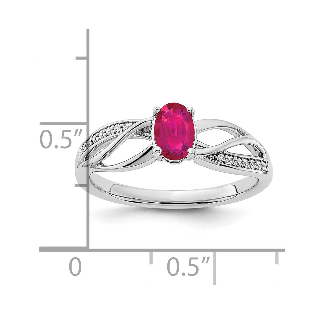14k White Gold Polished Ruby and Diamond Ring