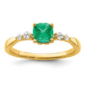 14k Gold Polished Emerald and Diamond Ring