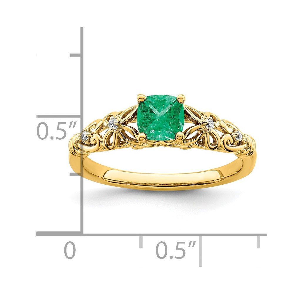 14k Gold Polished Emerald and Diamond Ring