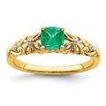 14k Gold Polished Emerald and Diamond Ring