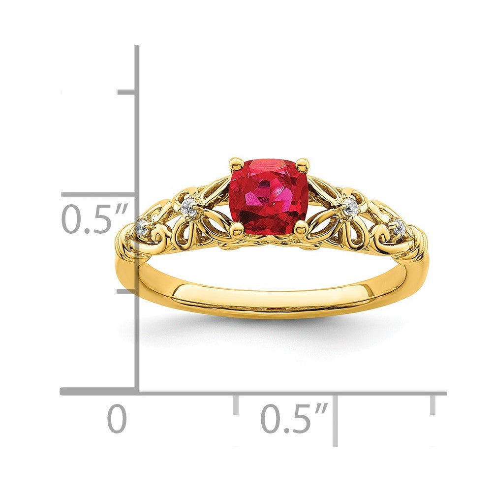 14k Gold Polished Ruby and Diamond Ring