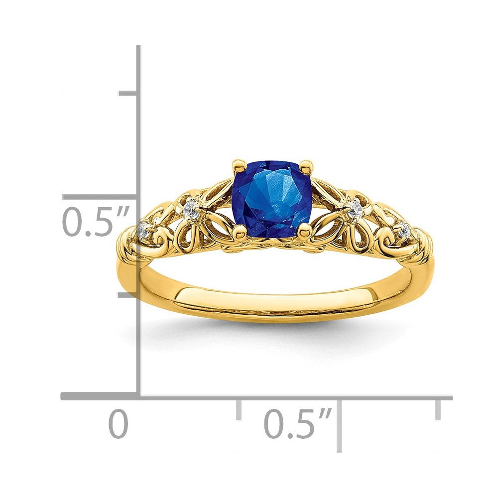 14k Gold Polished Sapphire and Diamond Ring