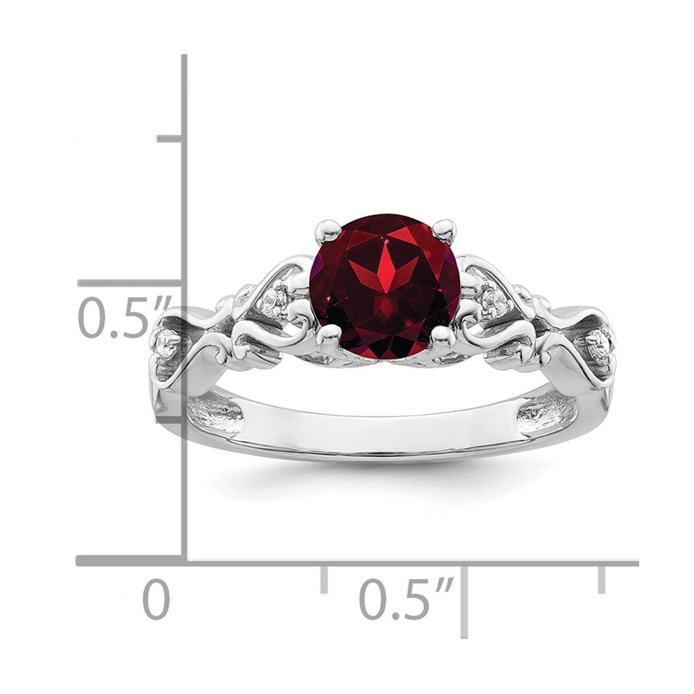 14k White Gold Polished Garnet and Diamond Ring