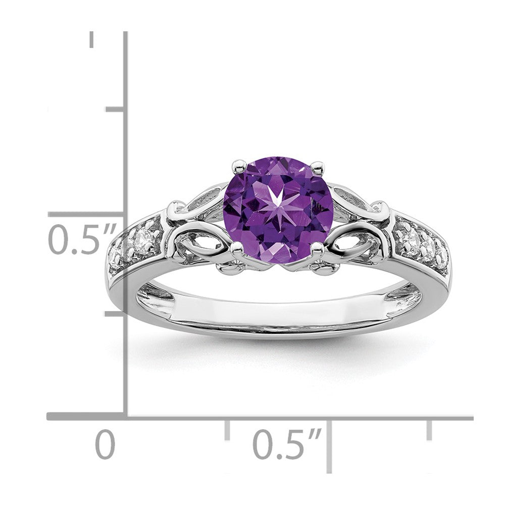 14k White Gold Polished Amethyst and Diamond Ring