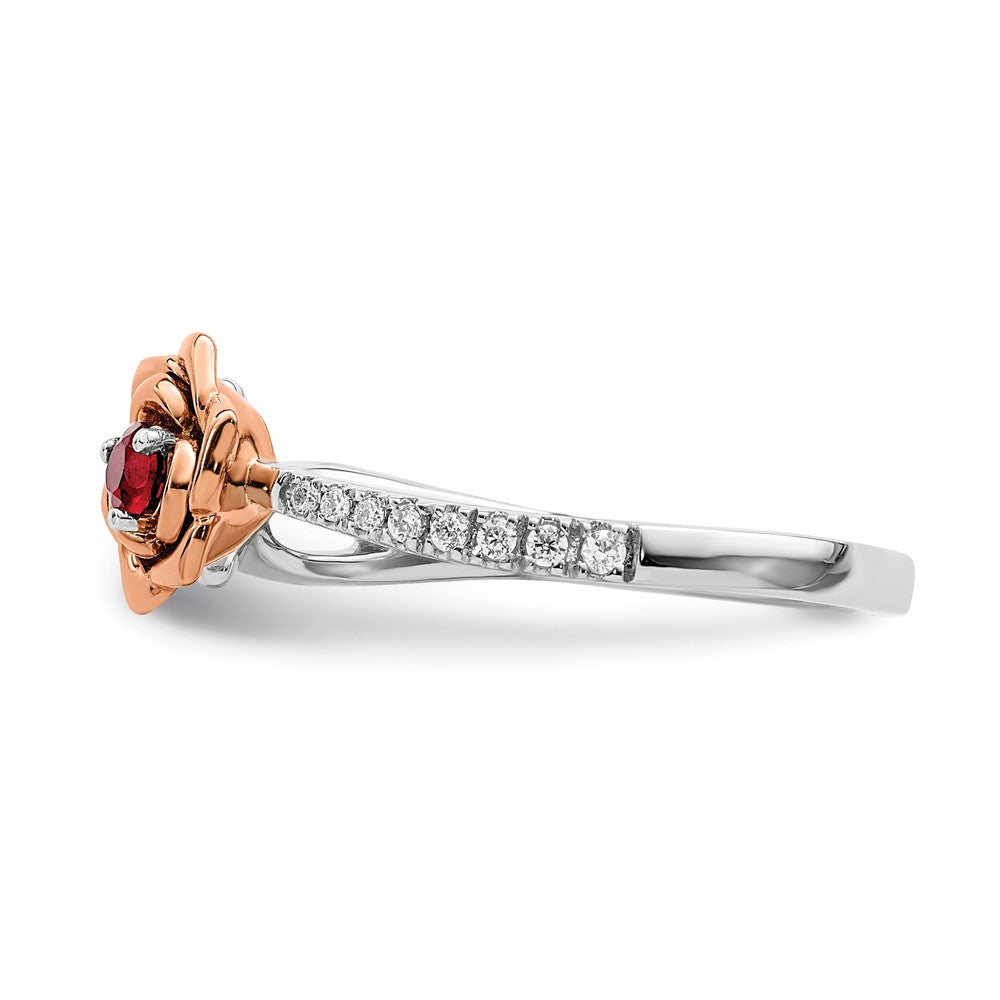 14K Two-tone White & Rose Ruby and Diamond Flower Ring