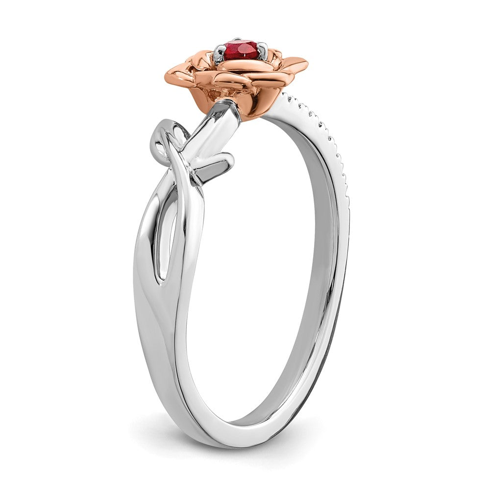 14K Two-tone White & Rose Ruby and Diamond Flower Ring