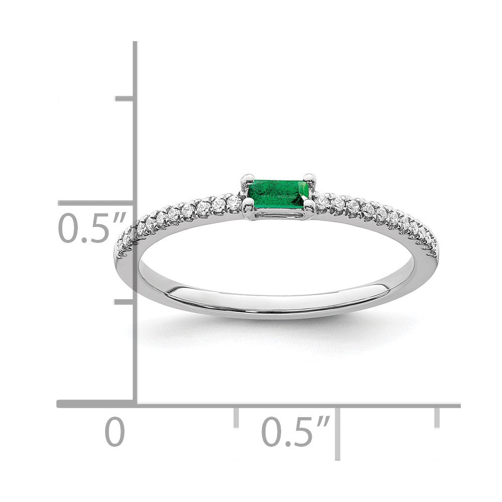 14k White Gold Polished Emerald and Diamond Ring