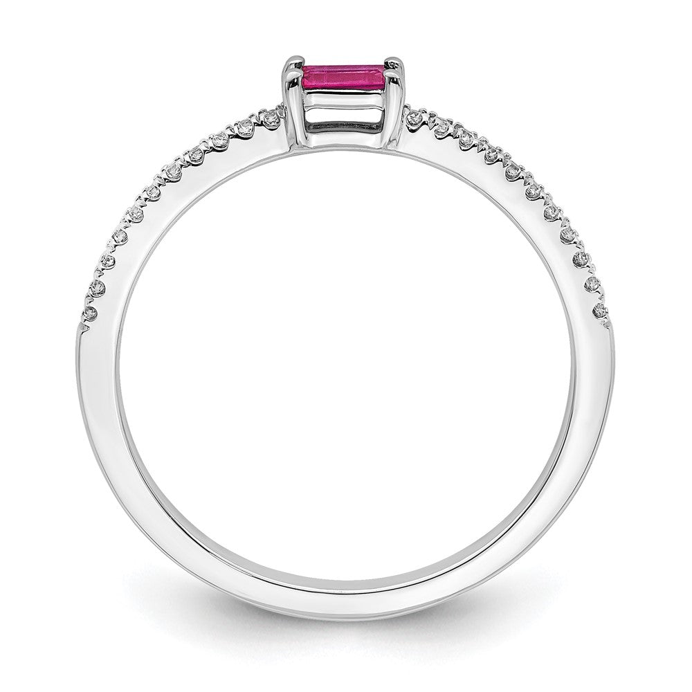 14k White Gold Polished Ruby and Diamond Ring