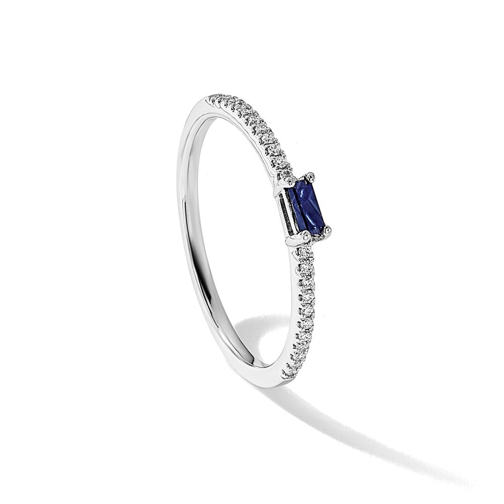14k White Gold Polished Sapphire and Diamond Ring