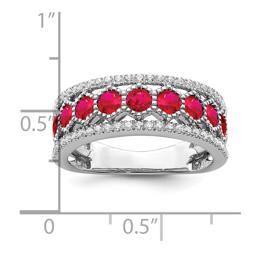 14k White Gold Polished Ruby and Diamond Ring