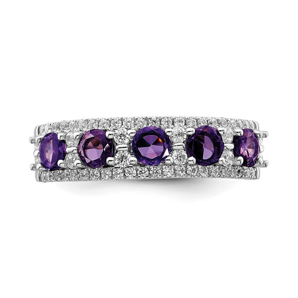 14k Yellow Gold Polished Amethyst and Diamond Ring
