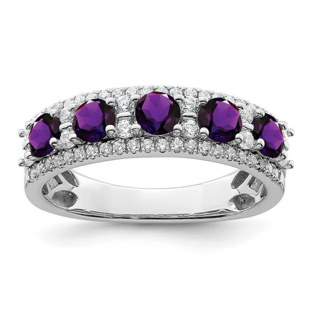 14k Yellow Gold Polished Amethyst and Diamond Ring