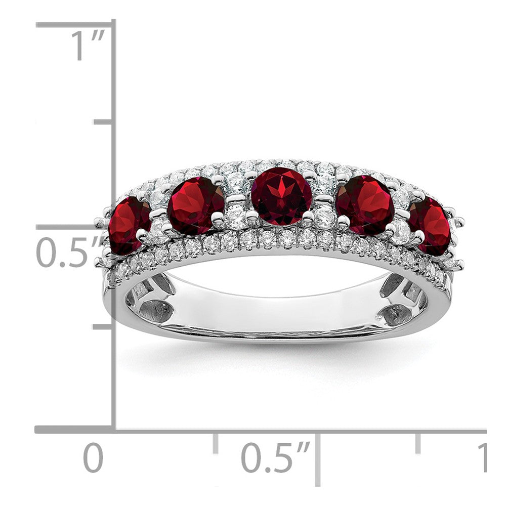 14k White Gold Polished Garnet and Diamond Ring