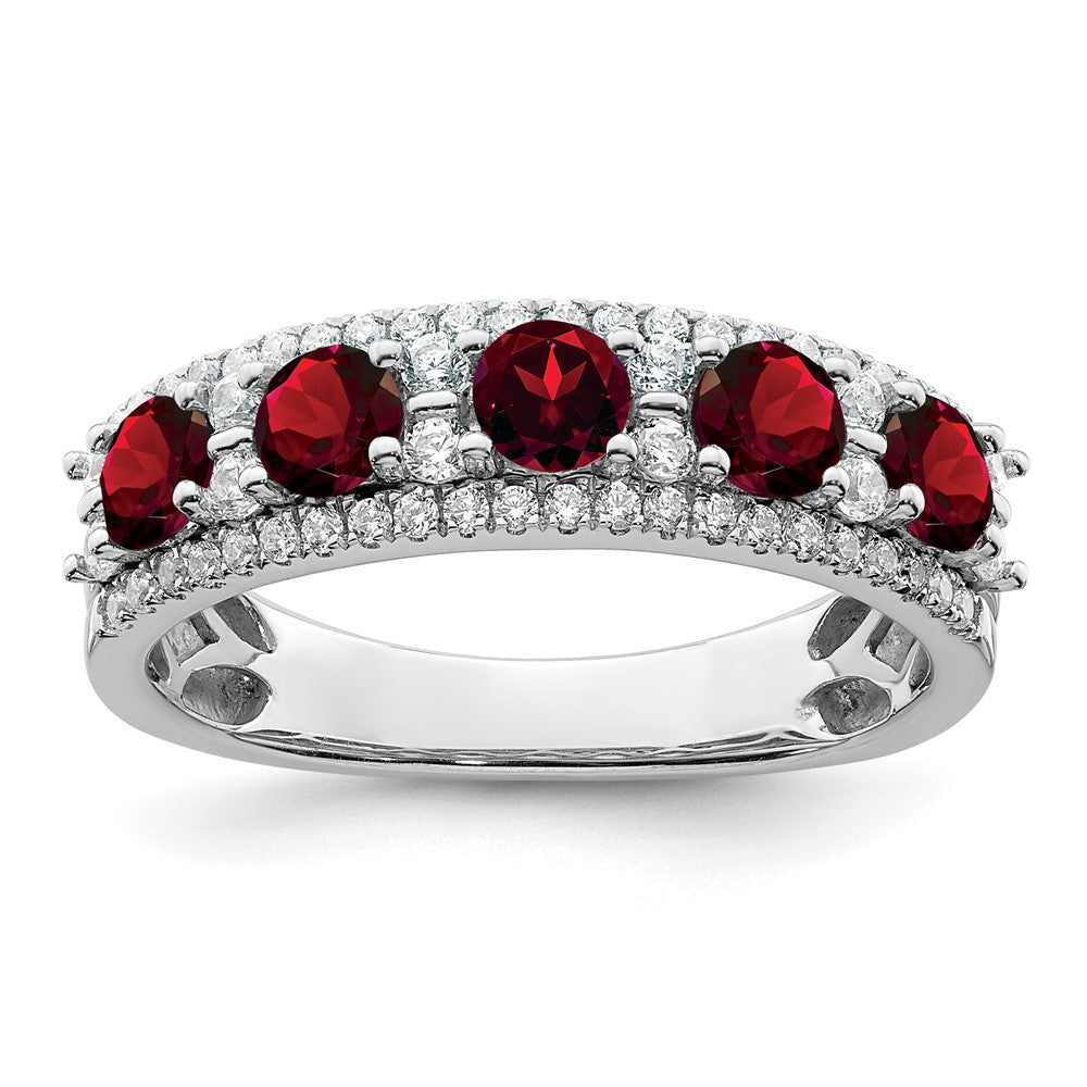 14k White Gold Polished Garnet and Diamond Ring