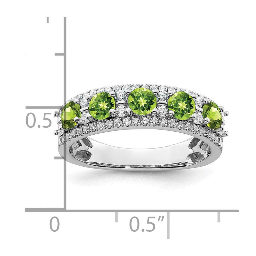 14k White Gold Polished Peridot and Diamond Ring