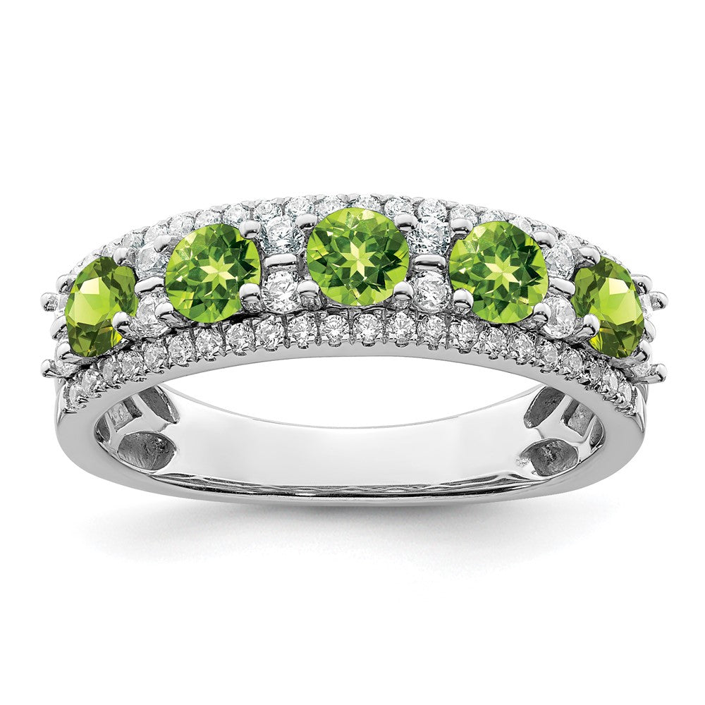 14k White Gold Polished Peridot and Diamond Ring