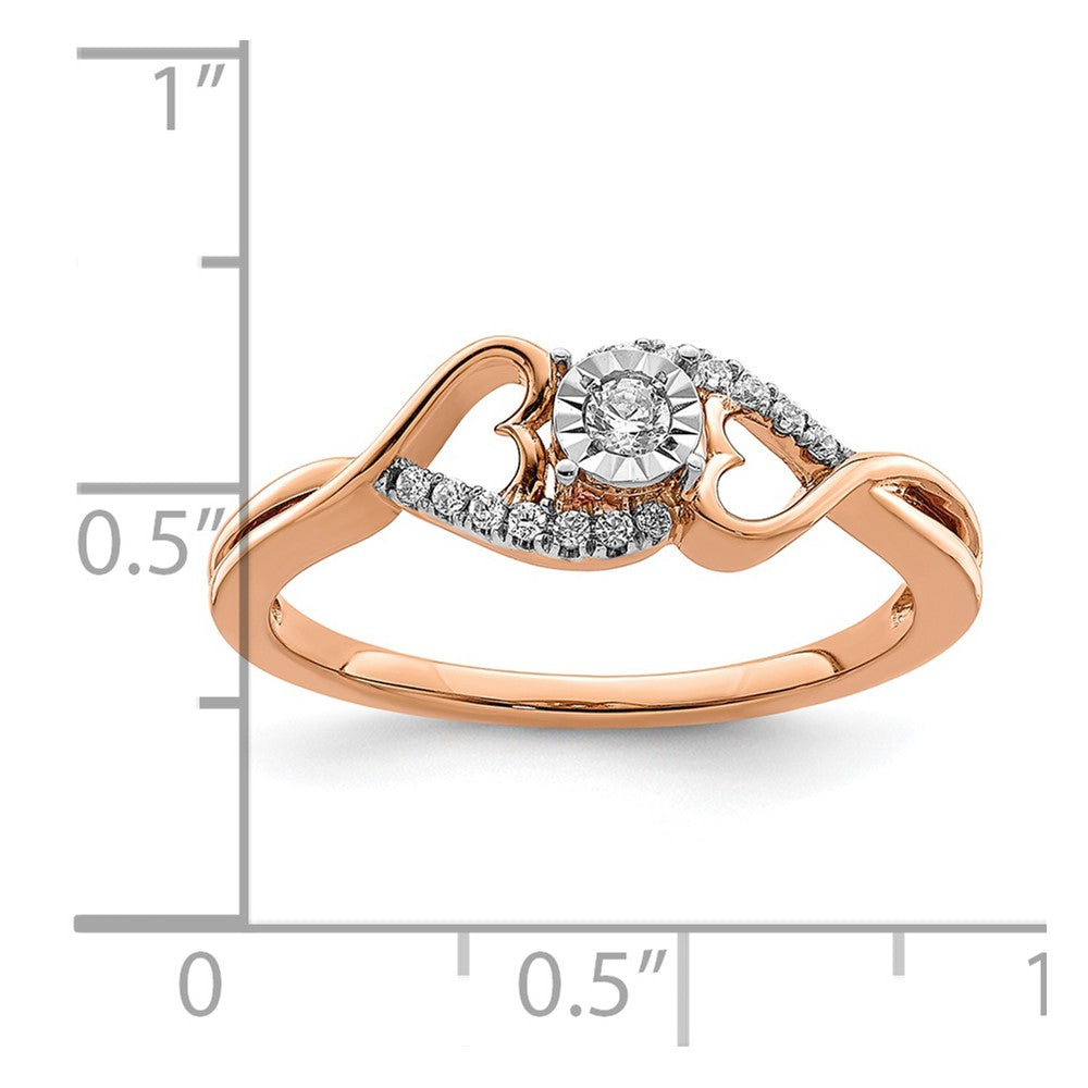 14k Rose Gold Polished Side Hearts Diamond Ring