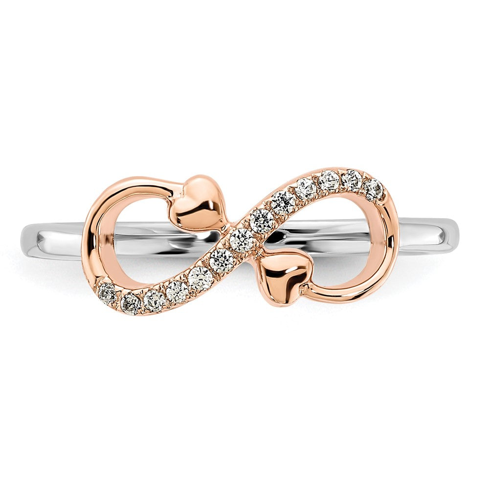 14k Two-tone White & Rose Polished Infinity Hearts Diamond Ring